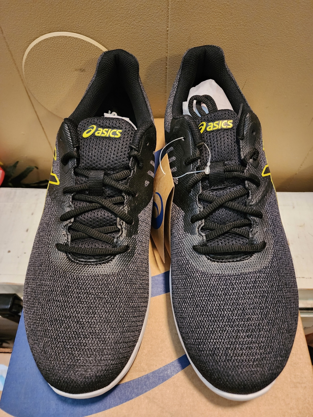 ASICS Men’s Black Knit Running Shoes with Yellow Logo